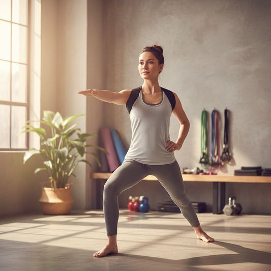 Person wearing posture brace during exercise