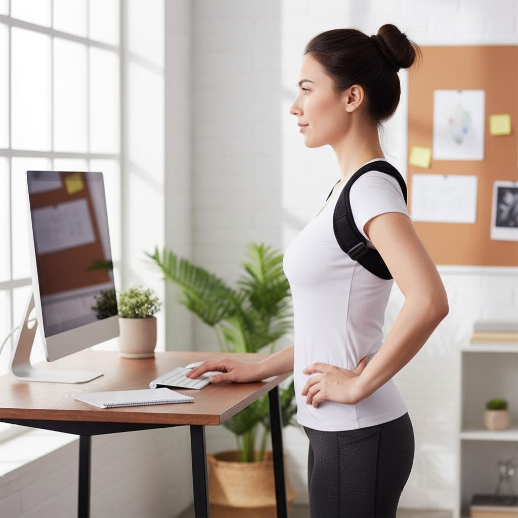 Person wearing posture brace with good posture